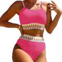 Women's High Waisted Swimsuit Two Piece Ribbed Bikini Sets Crop Top High Cut Cheeky Bathing Suits (X-Large)
