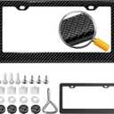 Real Carbon Fiber License Plate Frame, 100% Pure Carbon Fiber Frame, Black License Plate Holder Cover with Screw Caps, Anti-Vibration Pads, (Twill 2 Hole)