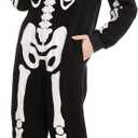 Spooktacular Creations Skeleton Adults Family Matching Pajama Jumpsuit for Women Halloween DressUp Party Themed Party Cosplay (Medium, Black)