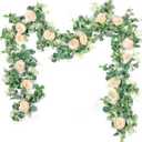 Der Rose 2 Pcs 13FT Artificial Floral Garland, Champagne Rose Flower Garland for Backdrop Wedding Arch Flowers Backdrop Eucalyptus Greenery Garland