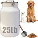 25 Lbs Stainless Steel Dog Food Storage Container with Scoop, Large Metal Dog Food Bin with Airtight Lid & Locking Clamp, Pet Treat Jars for Dogs & Cats, Keep Fresh, White