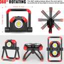 Adelante 2Pack Rechargeable LED Work Light with Magnetic Bases, 2500LM 6500K 12 Hours Long Lasting, Mobile Charger, 360Rotating Stand Waterproof USB Portable Flood Light for Mechanics, Repairing