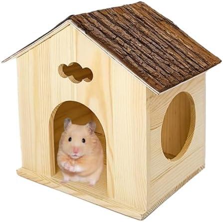 Hamiledyi Ex-Large Hamster Wooden House Natural Syrian Hamster Handcrafted Hideout Hut for Rat Mice Mouse Hedgehog Sugar Gliders