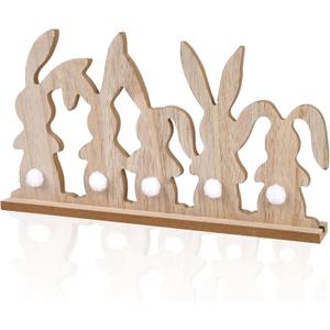 COCHIE Easter Decorations for the Home, Rustic Farmhouse Wooden Bunny Blocks Tiered Tray Decor Set, Vintage Spring Wood Bunnies Sign for Table Top Office Party Shelf Decoration (Retro)