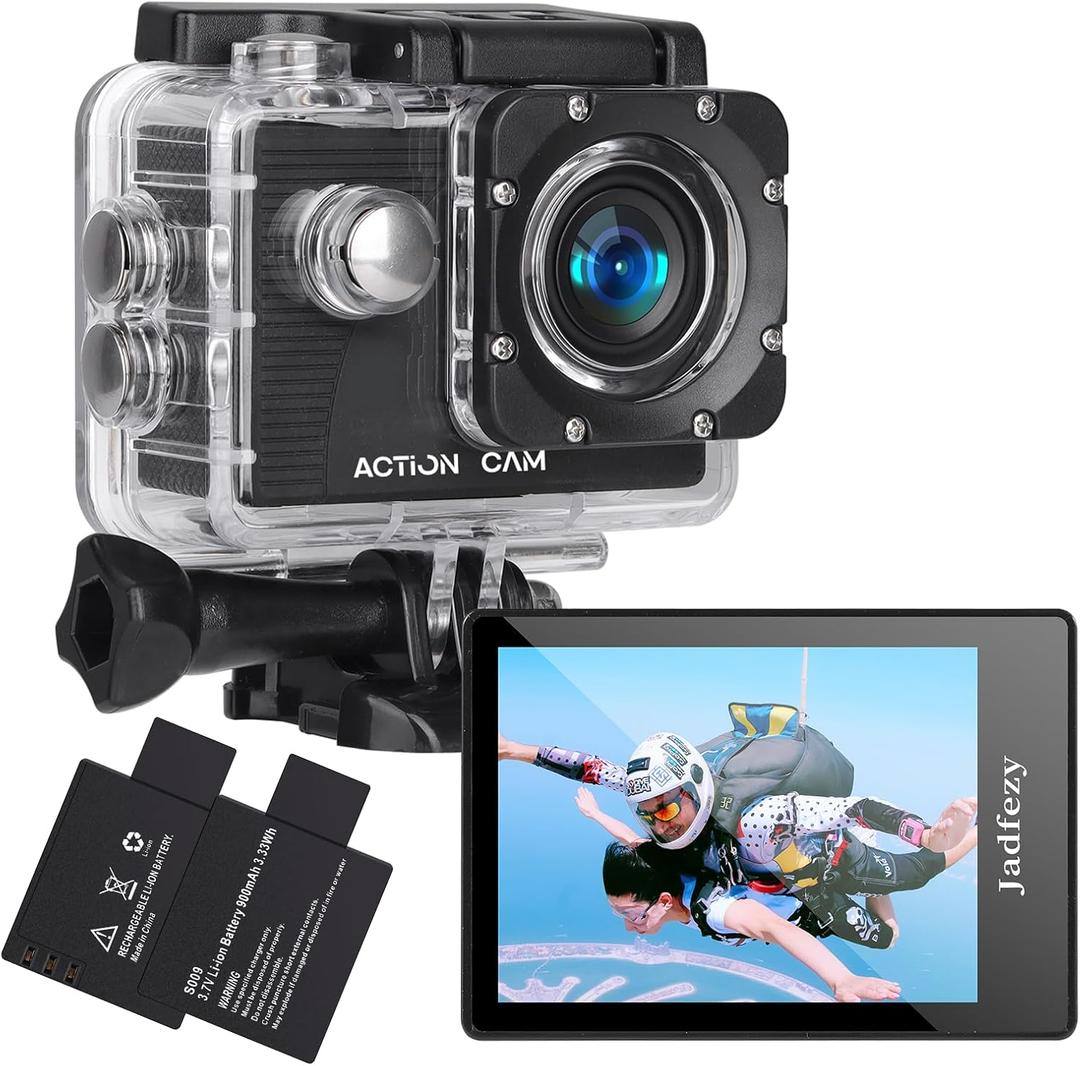 Action Camera FHD 1080P 12MP, 98FT/30M Underwater Waterproof Camera with 2 Batteries, Wide Angle Sports Camera with Accessories Kit Suitable for Helmet, Bicycle, etc.