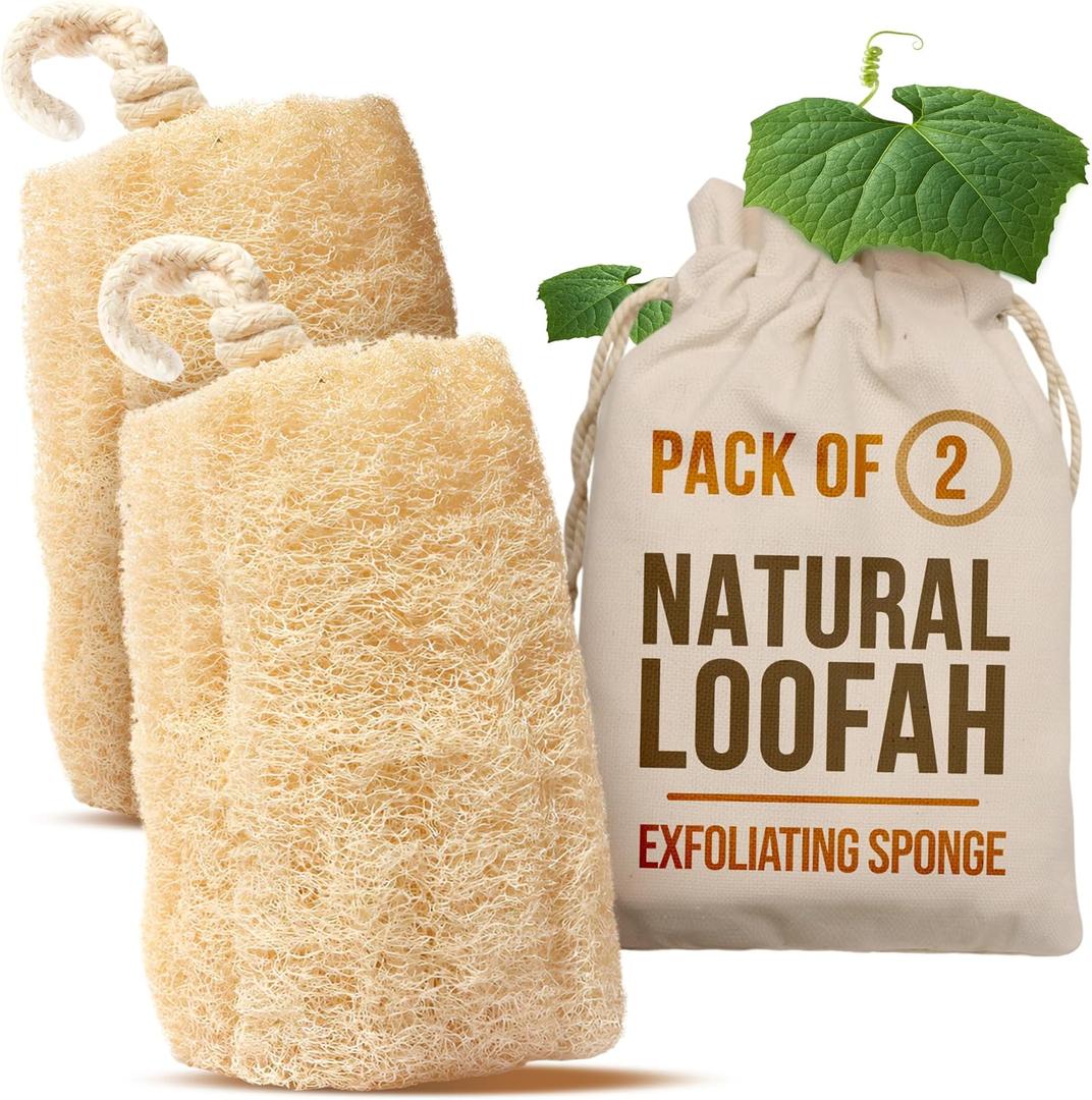 CraftsOfEgypt Natural Loofah Sponge  Egyptian Luffa Body Scrubber Pack of 2 for Men & Women, Natural Bath & Shower Loofah Exfoliator, All Natural Loofah Sponges for Face Back & Body, 6" x 6"