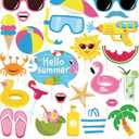 25Pcs Pool Photo Booth Props with Stick, Beach Summer Pool Party Decorations, Hawaiian Party Decorations Funny Selfie Photo Booth Props for Summer Hawaii Party Birthday