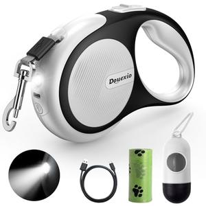 Retractable Dog Leash with LED Flashlight, Douexio Upgrade 3 in 1 Dog Leash Retractable for Small Medium Dogs Up to 66 lbs, Anti-Slip Handle (White) Retractable Dog Leash with LED Flashlight, Douexio Upgrade 3 in 1 Dog Leash Retractable for Small Medium Dogs Up to 66 lbs, Anti-Slip Handle (White)