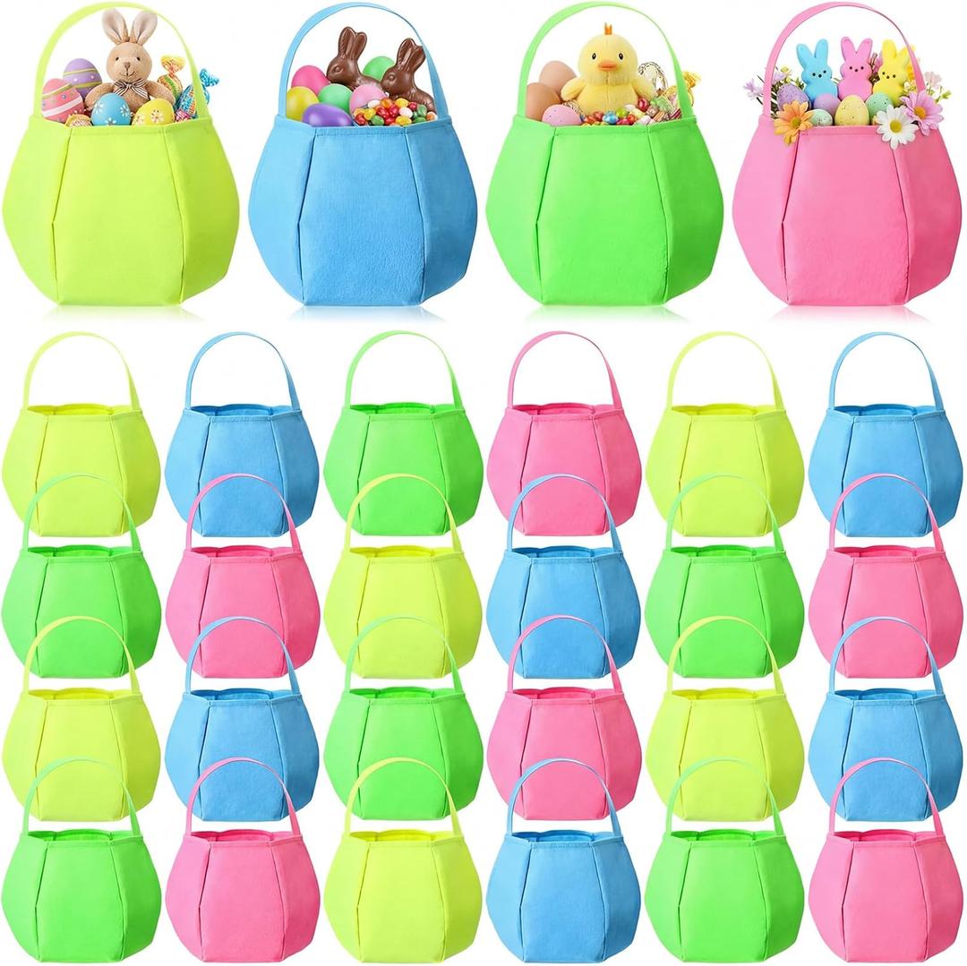 Silkfly 24 Pcs Easter Baskets Bulk Easter Gift Treat Bags Large Pumpkin Baskets Non Woven Goodie Bags with Handle Fillers Stuffers Bucket for Egg Hunt Spring Party Favors Gifts 9.84 x 9.84 x 7.87