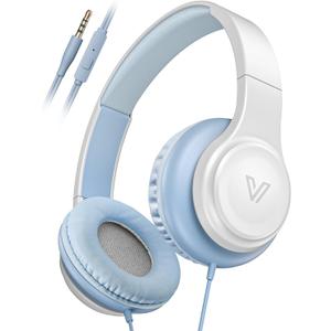 GE01 On-Ear Headphones w/Mic, Portable Lightweight Folding Stereo Bass Headphones for Smartphone, Tablet, Computer - Kids School, Blue