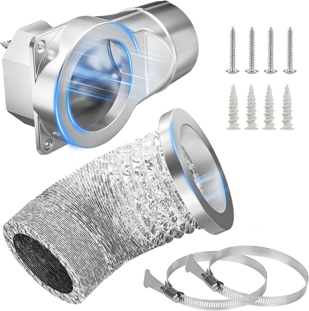 DV90 4" Magnetic Dryer Vent Kit with 2.6ft Aluminum Duct & 2 Clamps | Leak-Resistant, Heat-Resistant Flexible Hose, Easy Installation & Cleaning, For Most Dryers (DV90)