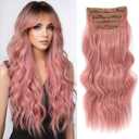 Clip in Hair Extensions 4PCS 200g/5oz Long Wavy Curly Balayage Hair Extensions Clip Ins for Women Thick Double Weft 22 Inch Hairpieces (Pink)