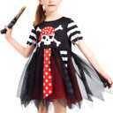IKALI Girls Pirate Dress with Accessories, Kids Toddlers Pirate Costume Buccaneer Fancy Dress Outfit (8-10 Years)