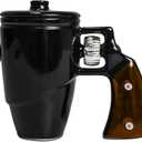 Revolver Gun Mug with Lid, Novelty Ceramic Coffee & Tea Cup with Spin Wheel Handle, 3D Pistol Gag Gift Mugs, Ideal Military Gifts for Men, Coworker & Gun Enthusiasts, 16 oz (Black1)