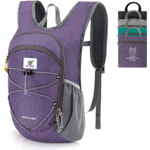 SKYSPER 15L/20L Foldable Hiking Backpack Lightweight Packable Travel Daypack with Chest Strap Small Folding Pack for Walking (Purple)