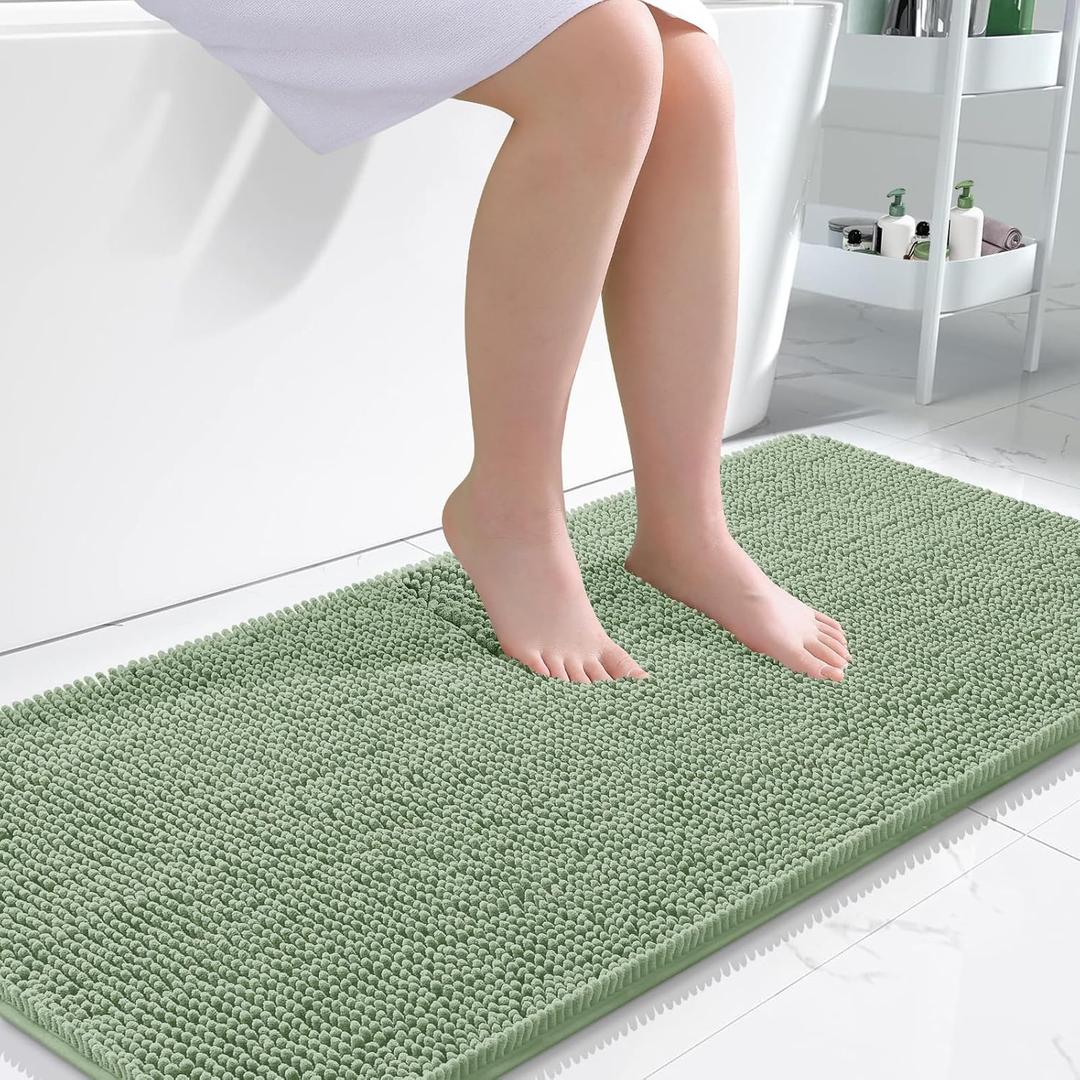OLANLY Bathroom Rugs 47x24, Extra Soft Absorbent Chenille Bath Rugs, Rubber Backing Quick Dry, Machine Washable Bath Mats for Bathroom Floor, Tub and Shower, Home Decor Accessories, Sage Green