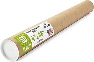 4x48 inches Reinforced Kraft Paper Tube, Pack of 1 Tube with 2 Lids, USPS Approved Poster Tube Safe, Cardboard Tube Made in USA for Shipping and Storage