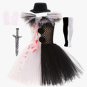 Scary Halloween Clown Costume for Girls Tulle Tutu Dress Knife Socks Gloves Hairpin Sets for Halloween Party Cosplay Size XXL