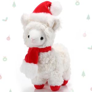 Threan 8 Inch Christmas Stuffed Animal Christmas Plush Doll with Santa Hat for Holiday Decoration Winter Gifts(Alpaca Style)