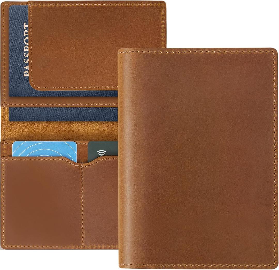 Jack&Chris Leather Passport Holder, Handmade Passport cover, Travel Wallet Cover Case for Men and Women, Leather Travel Documents Organizer Protector, JC107 (Brown)