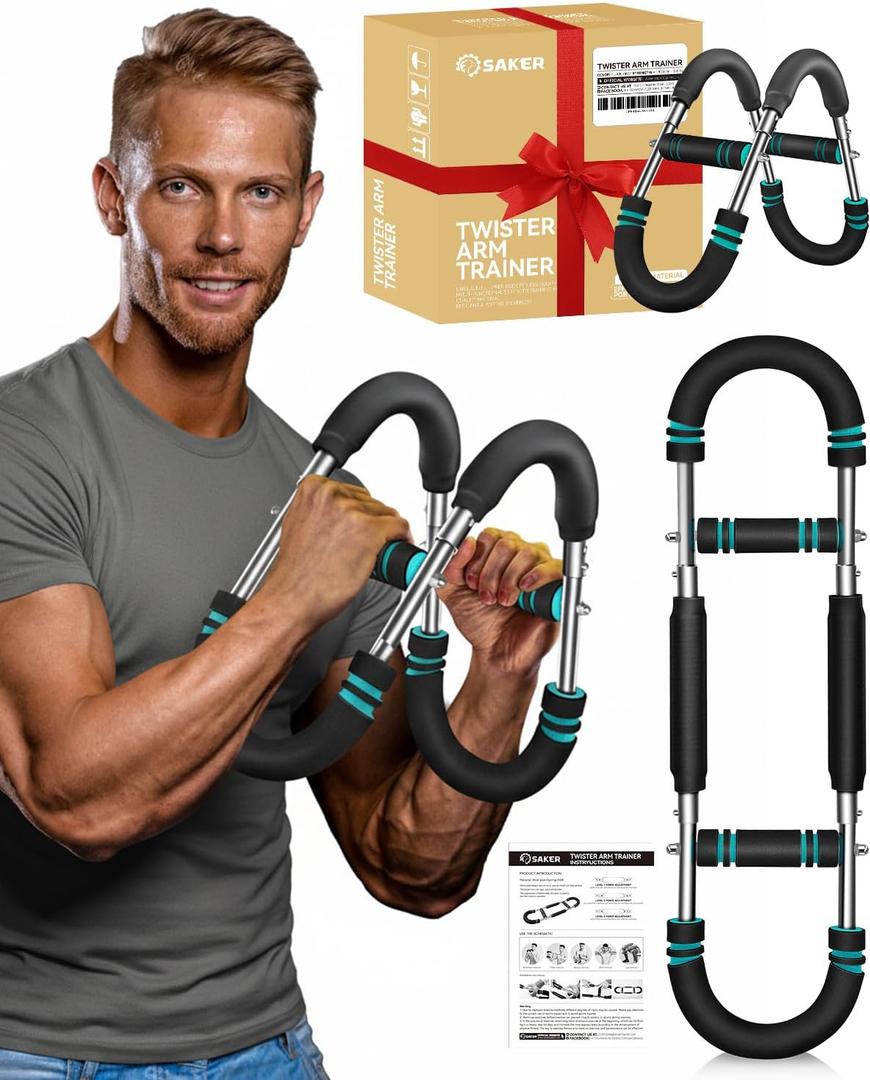 Saker Twister Arm Trainer, Adjustable Chest Workout Equipment, Forearm Strengthener, Arm Exercise Gift for Home Gym, for Men, Ideas for Fitness Enthusiasts (20-60LB)