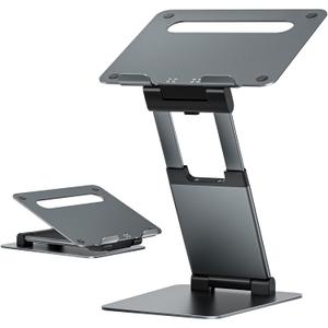 Nulaxy Height Adjustable Laptop Stand for Desk, Dual Foldable Aluminum Computer Riser, Pull Out Design Ergonomic Sit to Notebook Holder Convertor, Compatible with All 10-17" Laptops, Tablets, Gray