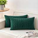 Pack of 2 Corduroy Decorative Throw Pillow Covers 12x20 Inch, Dark Green | Fall Soft Striped Pillow Covers Modern Farmhouse Home Decor Christmas Throw Pillow Covers for Sofa Living Room Couch Bed