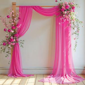 Wedding Arch Draping Fabric, 1 Panel 18FT Hot Pink Sheer Backdrop Curtain Chiffon Fabric Drapery Voile Scarf Draping Panels for Wedding Archway Ceremony Curtain Valance Party Decoration