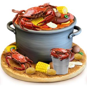 Gemscream 9 Pcs Crab Cake Topper Crab Boil Party Decorations Supplies Plastic Potato Corn Metal Pail for Theme Birthday Festival Potluck