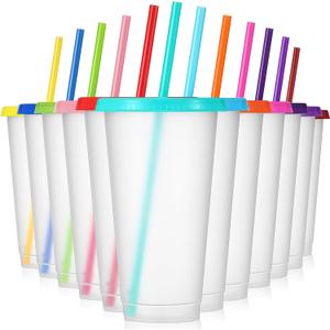 Mifoci 12 Pcs Plastic Tumbler with Lids and Straws Reusable Plastic Tumblers Bulk Mug Tumbler with Straw and Lid Tumbler Ice Cold Drinking Cup for Water Smoothie Birthday Party (Multi Color,24oz)