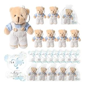 Poen 25 Sets Bear Baby Shower Favor for Guest 25 Stuffed Plush Mini Bears Plaid Tiny Stuffed Bear 25 Thank You Cards and Organza Bag for Gender Reveal Guest Gifts (Boy)