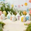 NEROSUN 6 Pack Easter Lettered Bunny Decorations, Ceramic Lighted White Rabbit Figurines Ornaments, Table Centerpiece for Easter Party, Spring Home Decor and Shelf Display