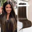 REECHO Clip in Hair Extensions, Hair Extensions Thick Long Lace Weft Lightweight Synthetic Hairpieces for Women (24 Inch-240 Gram(Pack of 5), Dark Brown with Highlights)