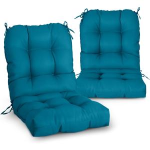 EAGLE PEAK Tufted Outdoor/Indoor Seat/Back Chair Cushions, Set of 2, 42'' x 21'', Peacock Blue