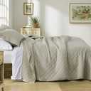 Finlonte King Size Quilt Set, 100% Cotton Solid Color Quilts King Size, Diamond Pattern Bedspread, Stitching Lightweight Soft King Quilted Comforter All Season, Light Beige, 3 Pieces (King (98"x106")