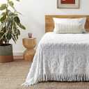 Beatrice Home Fashions Medallion Chenille Bedspread, Queen, White