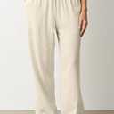 CHYRII Women's Summer Casual Wide Leg Pants Cotton Linen Palazzo Pants Beach Vacation Trouser with Pockets (Beige, M)