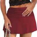 Hafailia Womens Mini Skorts Sexy Ruched Waist Pencil Bodycon A-Line Skirts with Shorts Underneath (Medium, Wine Red)