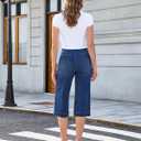 GRAPENT Capri Jeans for Women Wide Leg Trendy High Waisted Side Seam Stretchy Denim Capris Pants Summer Casual Jeans (Blue, M)