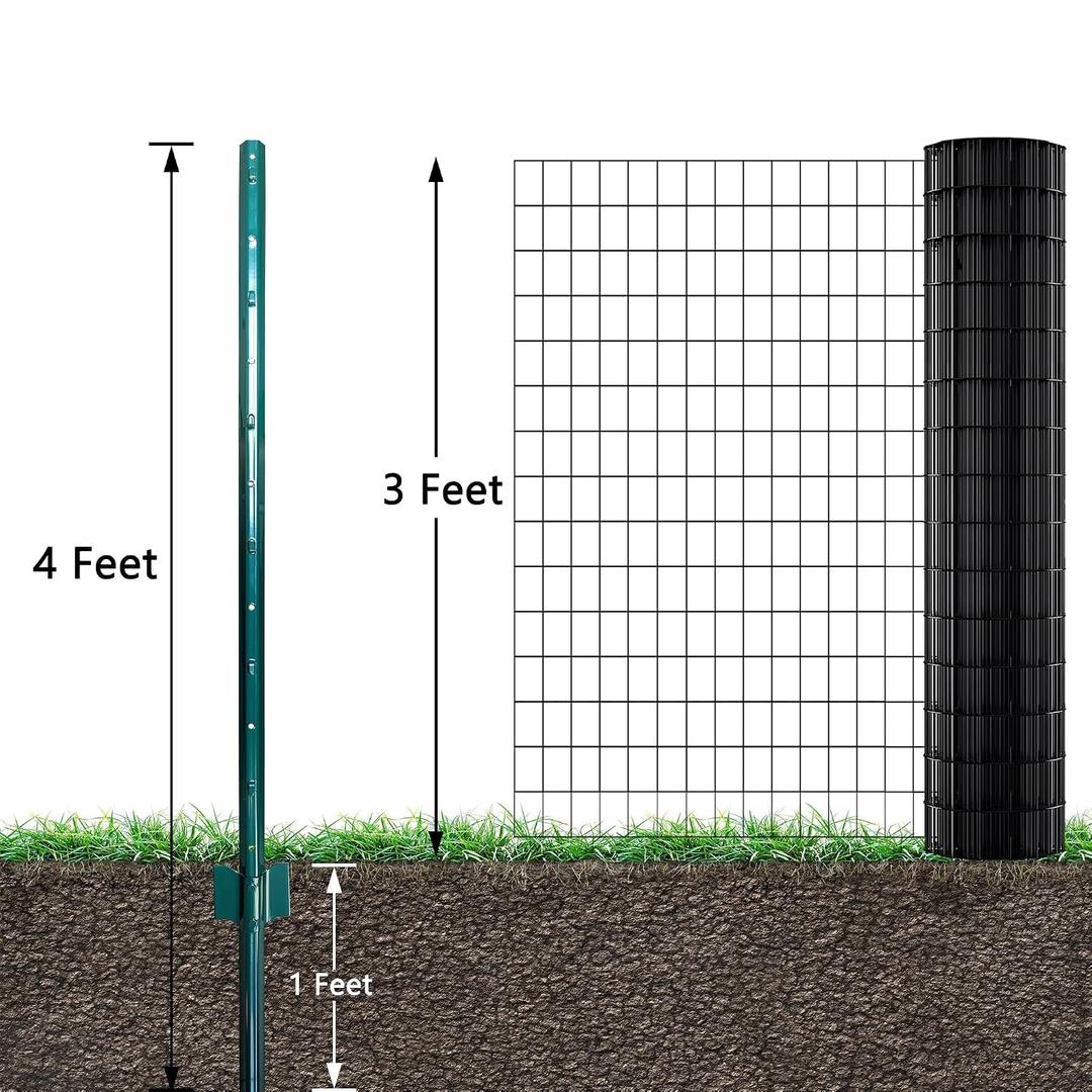 ARIFARO Fence Posts 4 Feet Sturdy Duty Metal Fence Post, Pack of 10, No Dig Garden U Post for Wire Fencing Steel Post for Yard, Outdoor Wire