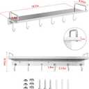 Audmore Kitchen Utensil Rack, 19.7 inch Spice Rack with 6 Hooks Wall Mount, Over the Stove Shelf, Stainless Steel, Hanging Storage Wall Shelf for Spatula Spoon, Seasoning Jar Organizer