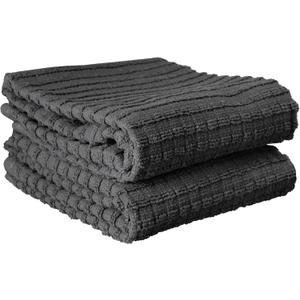 Ritz Royale Collection 100% Combed Terry Cotton, Highly Absorbent, Oversized, Kitchen Towel Set, 28" x 18", 2-Pack, Solid Graphite