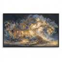 Elegant Golden Light Tree and Cabin Framed Wall Art – Large Vertical 3D Style Canvas Print with Floating Black Frame for Modern Living Room or Bedroom Decor, Dark Blue & Gold Abstract Painting, Size: 48"L x 24"W