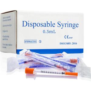 U-100 0.5cc/ml 30 Gauge 5/16" Syringe, Individually Packed 100 PACK