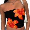 SweatyRocks Women's Y2k Floral Tube Tops Strapless Bandeau Cropped Tops Shirts Clubwear (S)