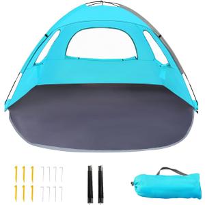 Outterra Beach Tent for 3-4 People, UPF50+ Sun Shelter with Breathable 3-Way Ventilation, 8.0mm Reinforced Fiberglass Poles, Portable Shade Canopy for Beach & Camping (Green)