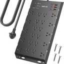 DEPOW Surge Protector Power Strip, 6.5FT Long Flat Plug Extension Cord with 22 AC Outlets (1875W/15A), 6USBs (3 USB-C Ports), 2100J Surge Protection, Wall Mountable for Gaming, Office, Home, Black