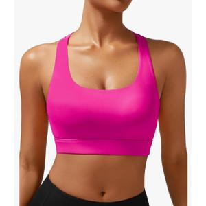 RUNNING GIRL High Impact Sports Bras for Women - Scoop Neck Strappy Sports Bra High Support Moulded Cup Workout Bra,L, Pink
