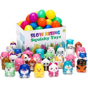 curibble 30 PCS Slow Rising Squishy Toys with Easter Eggs - Easter Basket Stuffers, Birthday Goodie Bag Stuffers Treasure Box Toys, Kids Classroom Prizes,Claw Machine Toys,Mini Animal Toys