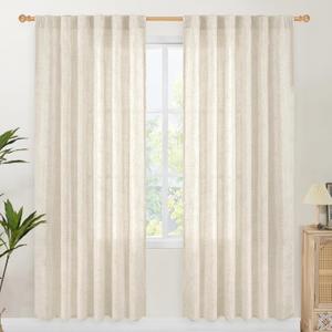YoungsTex 78 Inch Length Linen Semi Sheer Curtains for Living Room, Boho Light Filtering Window Drapes Textured with Rod Pocket Back Tab for Dining Bedroom, 2 Panels, 52 X 78 Inch
